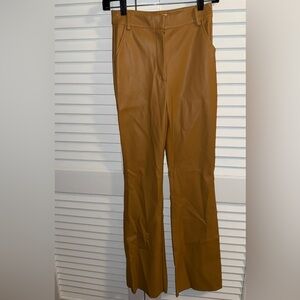 Meshki Tan Faux Leather High-Waist Pants